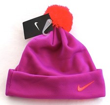 Nike Magenta & Crimson Red Cuff Pom Beanie Youth Girl's 7-16 NWT