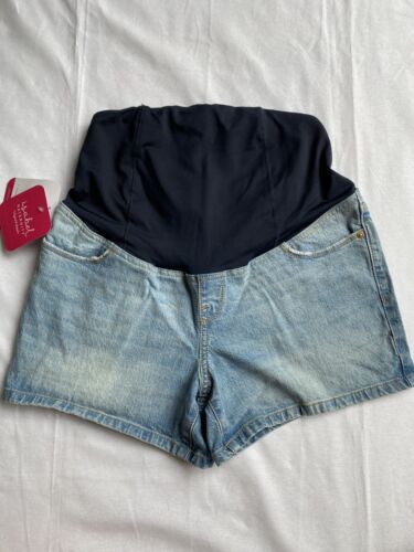 Ingrid Isabel Maternity Sz 4 Jean Shorts Stretch Crossover Panel Over Belly New - Picture 3 of 6