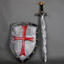 Templar Knights Medieval Crusaders Snake Sword and Cross Shield Props Cosplay