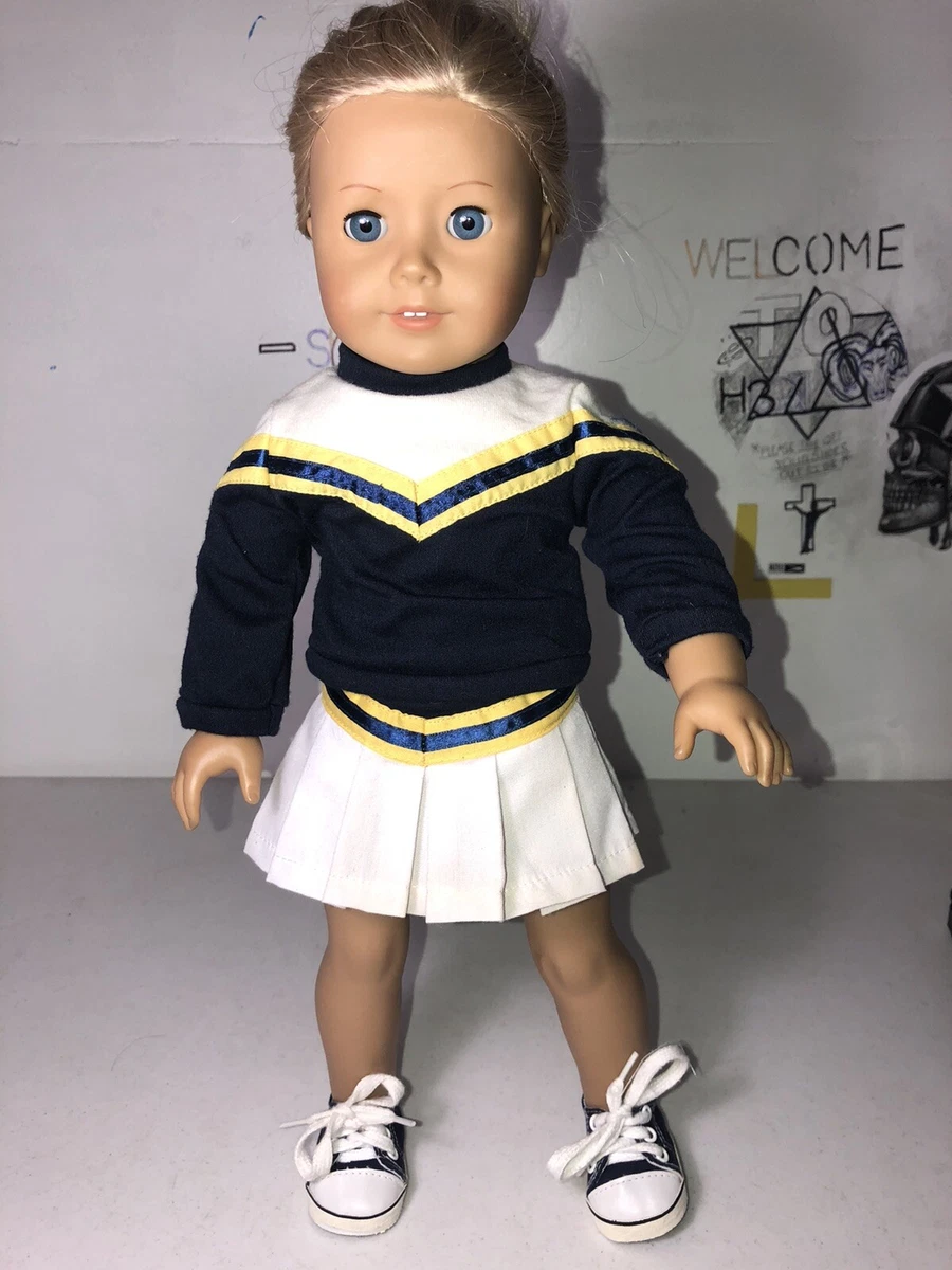 American Girl Doll Long Sleeve Blue and Gold Cheerleader Outfit With Pom  Poms