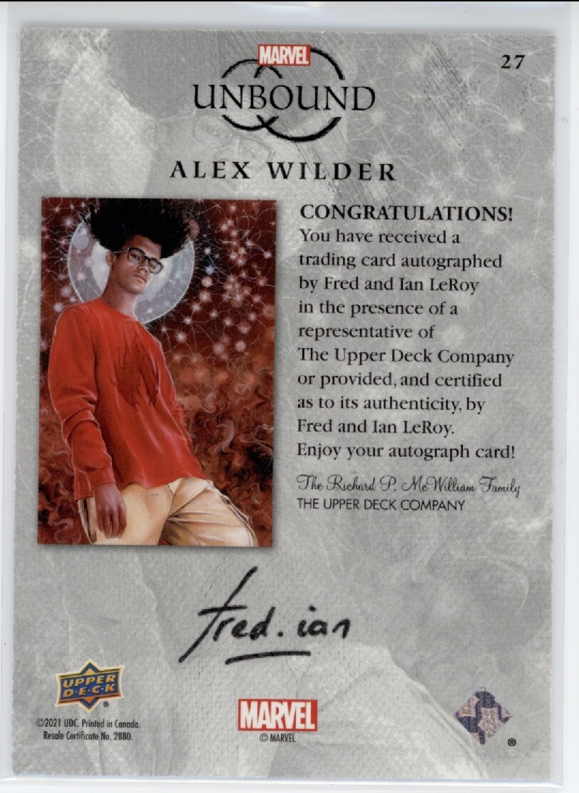 ALEX WILDER 2021 Upper Deck Marvel Unbound Gold Auto 42/50