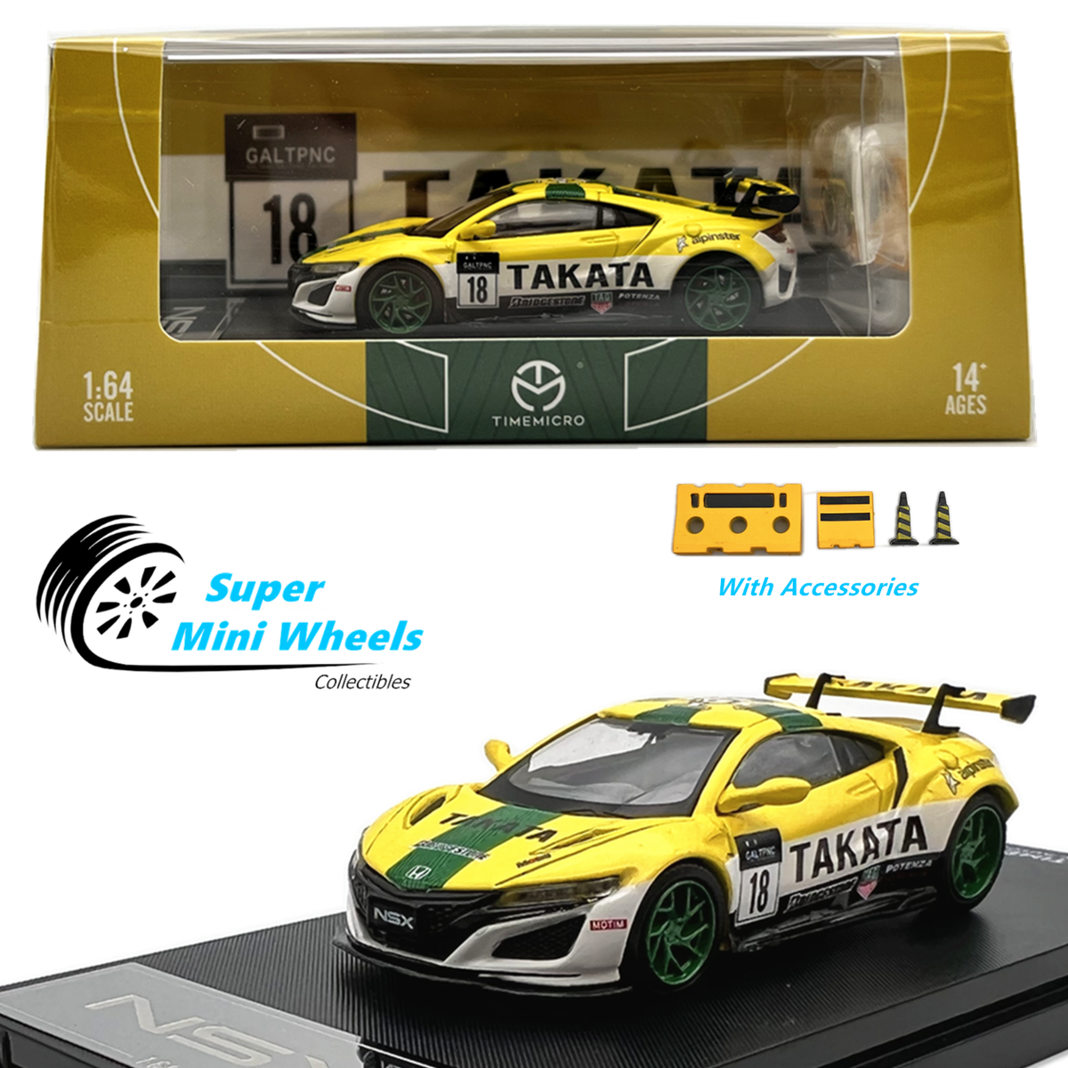 Time Micro 1:64 2020 Acura NSX GT3 Takata #18 with Accessories
