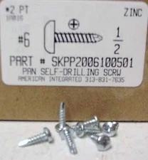 #6x1/2 Pan Head Phillips Self Drilling Screws Steel Zinc Plated (100)
