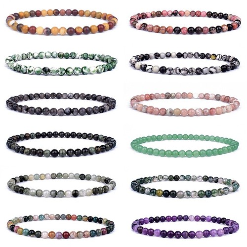 Handmade 4 6mm Natural Gemstone Agate Round Beads Braid Stretch Bracelet Unisex