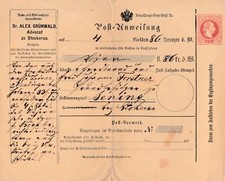 Postal Order by Alex Gr�nwald Advocat zu Stockerau around 1870 130 Years Old