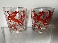 Vintage Set 2 Federal Red Gazelle Old Fashion Double Rock Glasses - MCM Barware