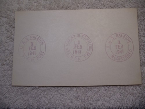 U.S.S. RALEIGH (N.C.) NAVY POST MARKS FEB. 1, 1941