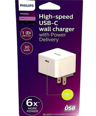 Philips 30W USB C Fast Charger High Speed PD Wall Adapter 6x Faster Charging