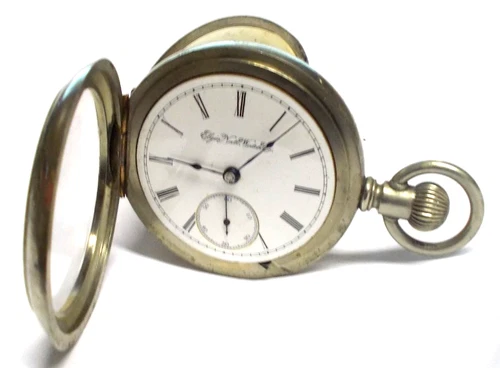 Antique 1897 Elgin 18s 7 Jewel Lever Adjust Silveroid Pocket Watch, RUNNING