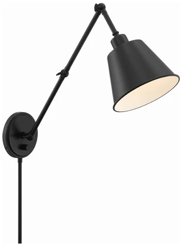 Crystorama Mitchell Matte Black Swing Arm Wall Lamp - Picture 1 of 7