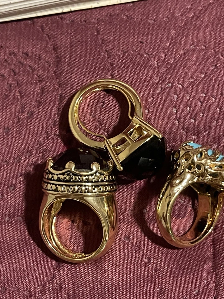 Lote de 3 Piedras Preciosas Anillo Cóctel Dorado Ajustable Rubí/Púrpura/Turquesa Foto 3 de 4