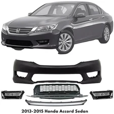 Front Bumper Cover Fascia & Fog Light Assembly For 2013-2015 Honda Accord Sedan