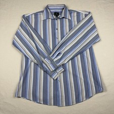Kenneth Cole Reaction Dress Shirt Mens 16 34/35 Blue Stripe Long Sleeve Cotton