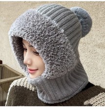 Women Thermal Knitted Hats Full Face Mask Scarf Winter Warm Neck Hooded Hats NEW