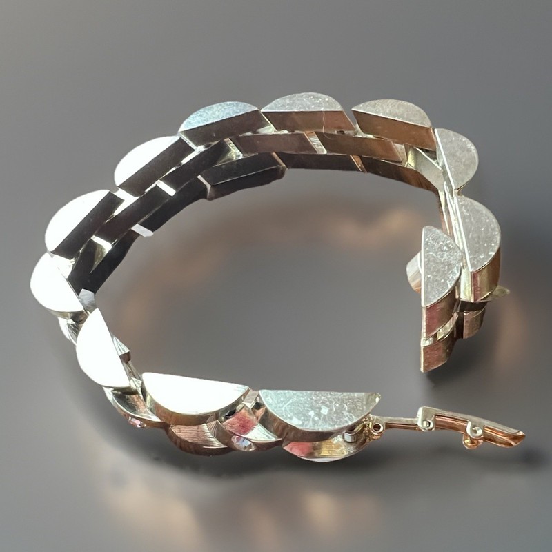Vintage Modernist Bracelet Heavy Stainless Steel CZ Tank Track  59.4g 7.5 In