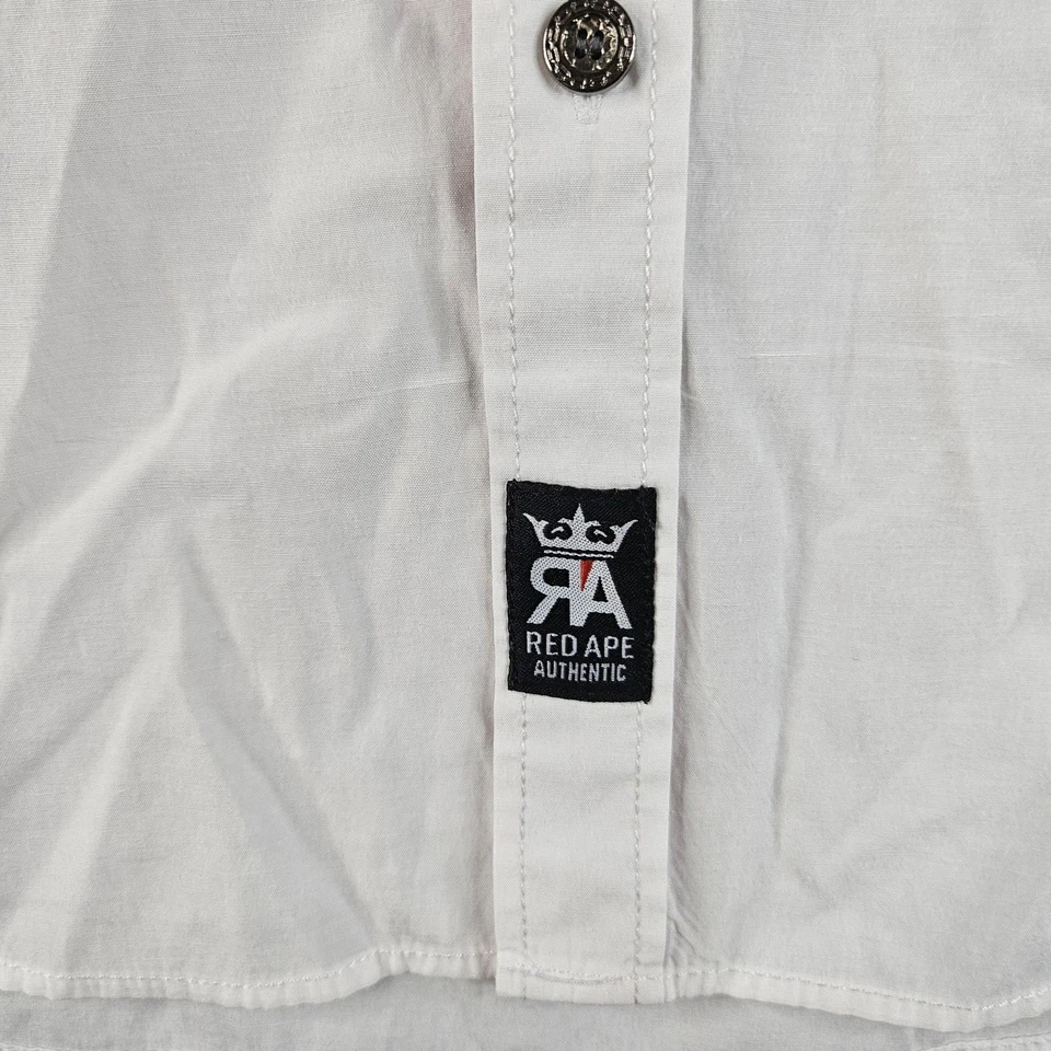 Camisa Red Ape Para Hombres XL Blanca Manga Corta Abotonada Bordada Cresta Informal Foto 2 de 4
