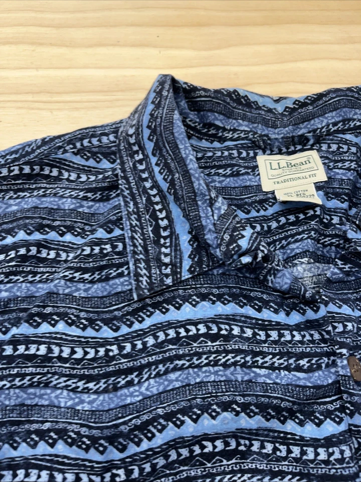 Camisa vintage LL Bean para hombre con botones talla XL patrón azul Foto 3 de 4