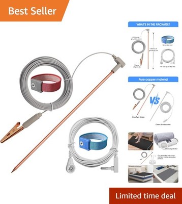 Complete Grounding Solution: 12-Inch Copper Rod Kit with 40ft Cord for Home Use