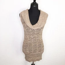 WHBM brown tan open knit cowl neck sleeveless sweater tunic size Medium