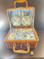 Delton Children's Porcelain Tea Set and Wicker Basket