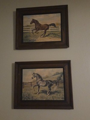 Set Of 2 Vintage 1950s Ole Larsen Lithographs Framed  HORSES