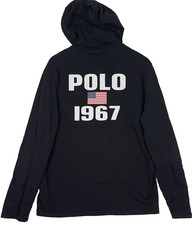 Polo Ralph Lauren Hoodie Long Sleeve Black M Big Pony Flag Logo 1967 Y2K Style
