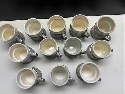 12 Vintage Wilton Armetale Plough Tavern Pewter Mugs with Ceramic Inserts USA - Picture 2 of 8