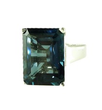Large Natural Emerald Cut London Blue Topaz Ring 925 Sterling Silver, 13.25 Ct