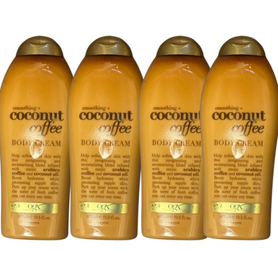 4 Pack OGX Coconut Coffee Body Wash 19.5oz Hydrating Exfoliating Cleanser