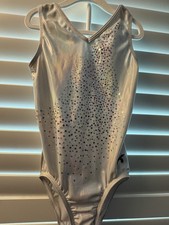 GK ELITE leotard GYMNASTICS DANCE AXS adult extra small WHITE SILVER tank