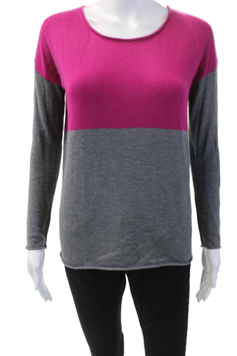Splendid Womens Color Block Crew Neck Long Sleeve Knit Top Pink Gray Size XS