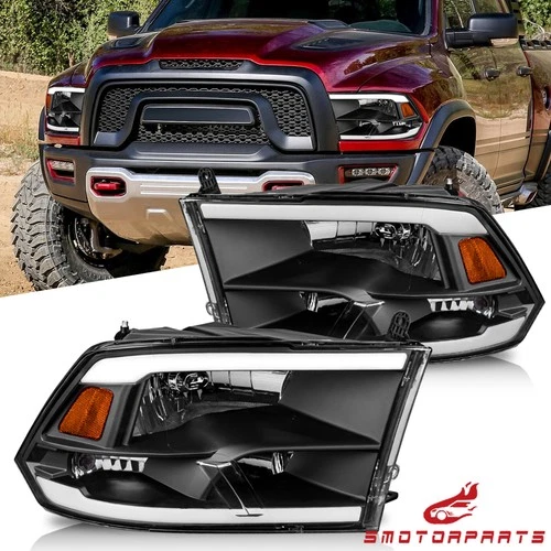 2PCS LED DRL Black Headlight For 2009-2018 Dodge Ram 1500 2500 3500 Halogen