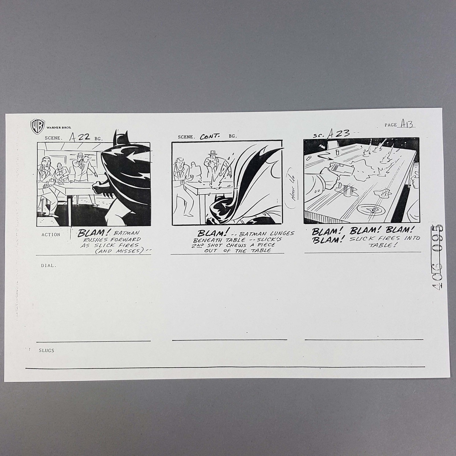 Batman: Mask of the Phantasm Storyboard Batman Dodges Slick's Gunfire, COA