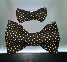 Handmand Over The collar Pet Bow Bundle (Black With Orange Polkadot Pattern) New