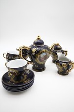 13 Pc. Tea Set Cobalt Blue and Gold With Floral Design