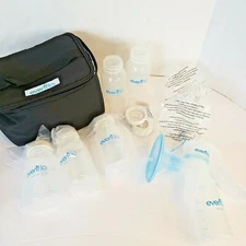 Evenflo Breastfeeding Lot Milk Storage Bottles Lids Manual Pump Insulated Bag