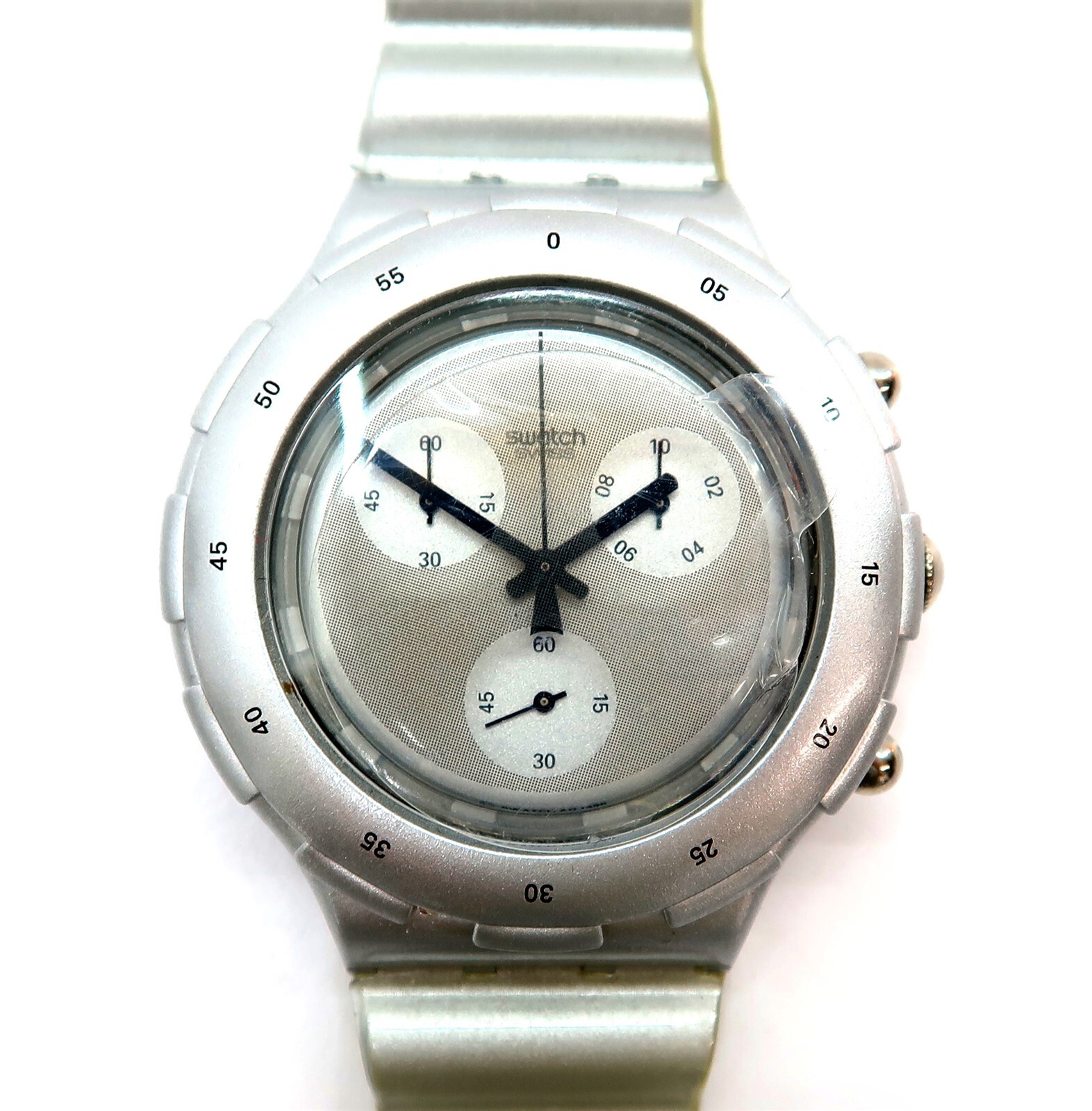 NEW Swatch Aqua Chrono Watch SILVER SMB107 with Wrong Case 1997 NOS Gents
