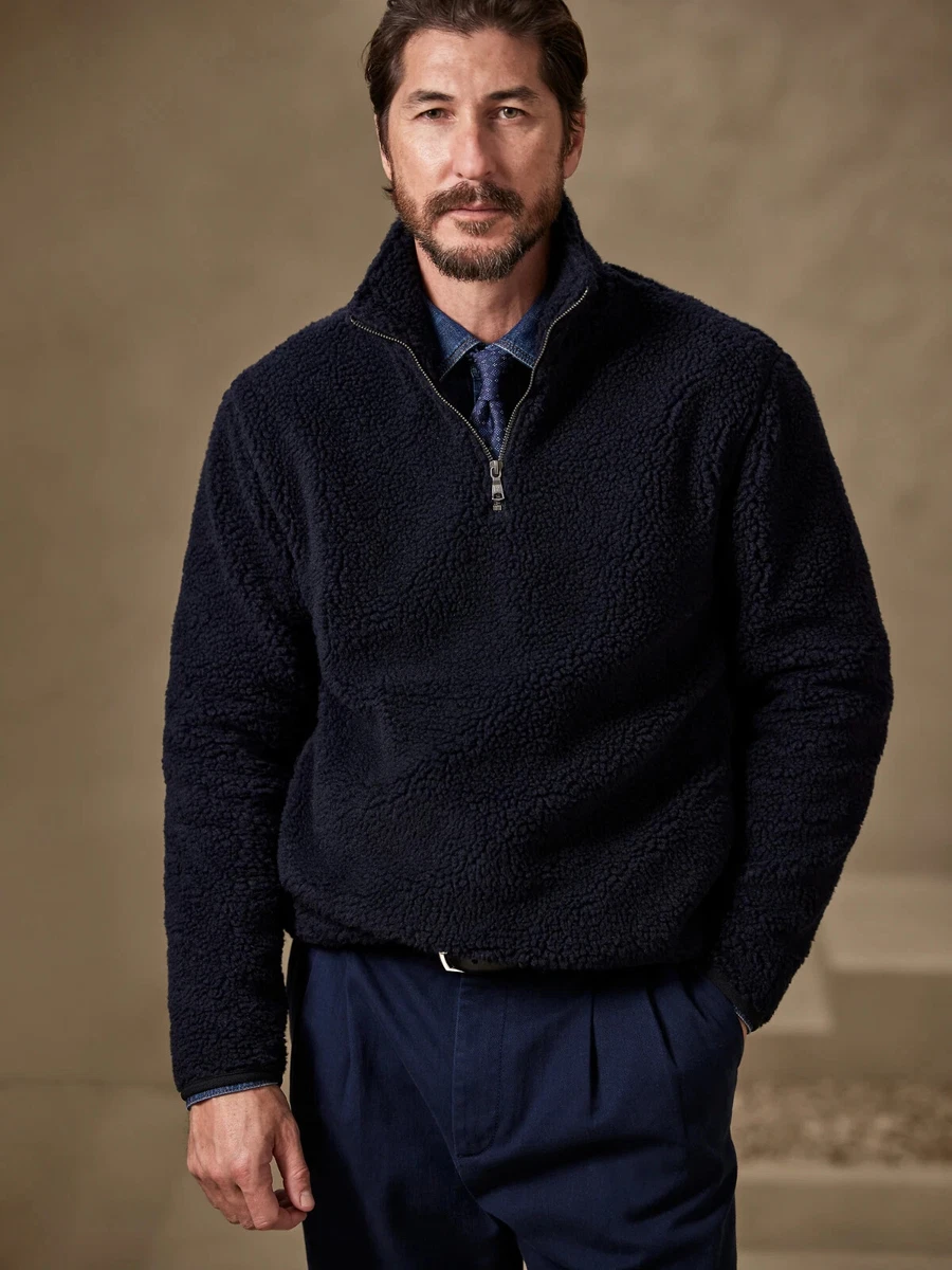 Banana Republic Men s Navy Sherpa Quarter Zip Sweatshirt Size XXL