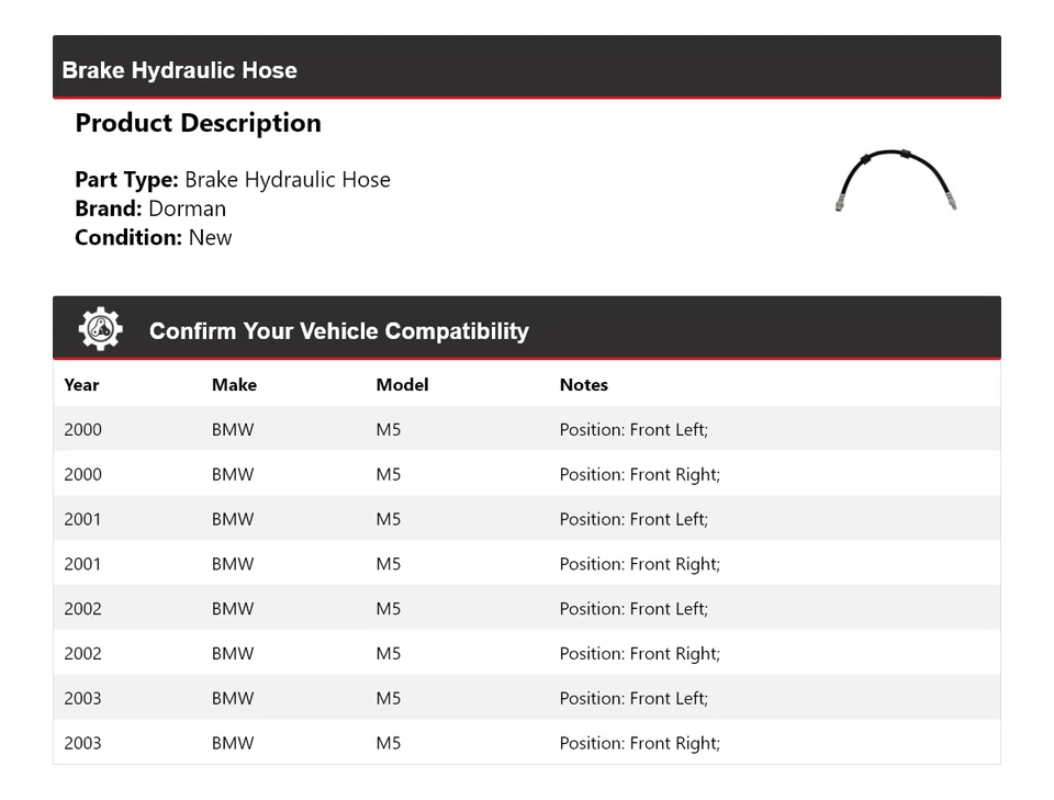Manguera hidráulica de freno para BMW M5 Dorman 2000-2003 2001 2002 Foto 2 de 4