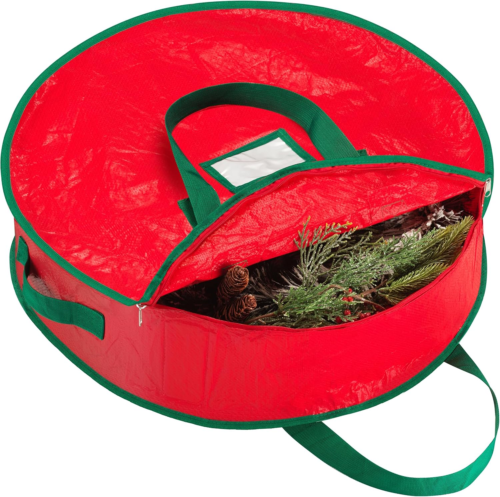 Christmas Wreath Storage Bag - Durable, Tarp Material, Zipper, Sturdy Carry Hand