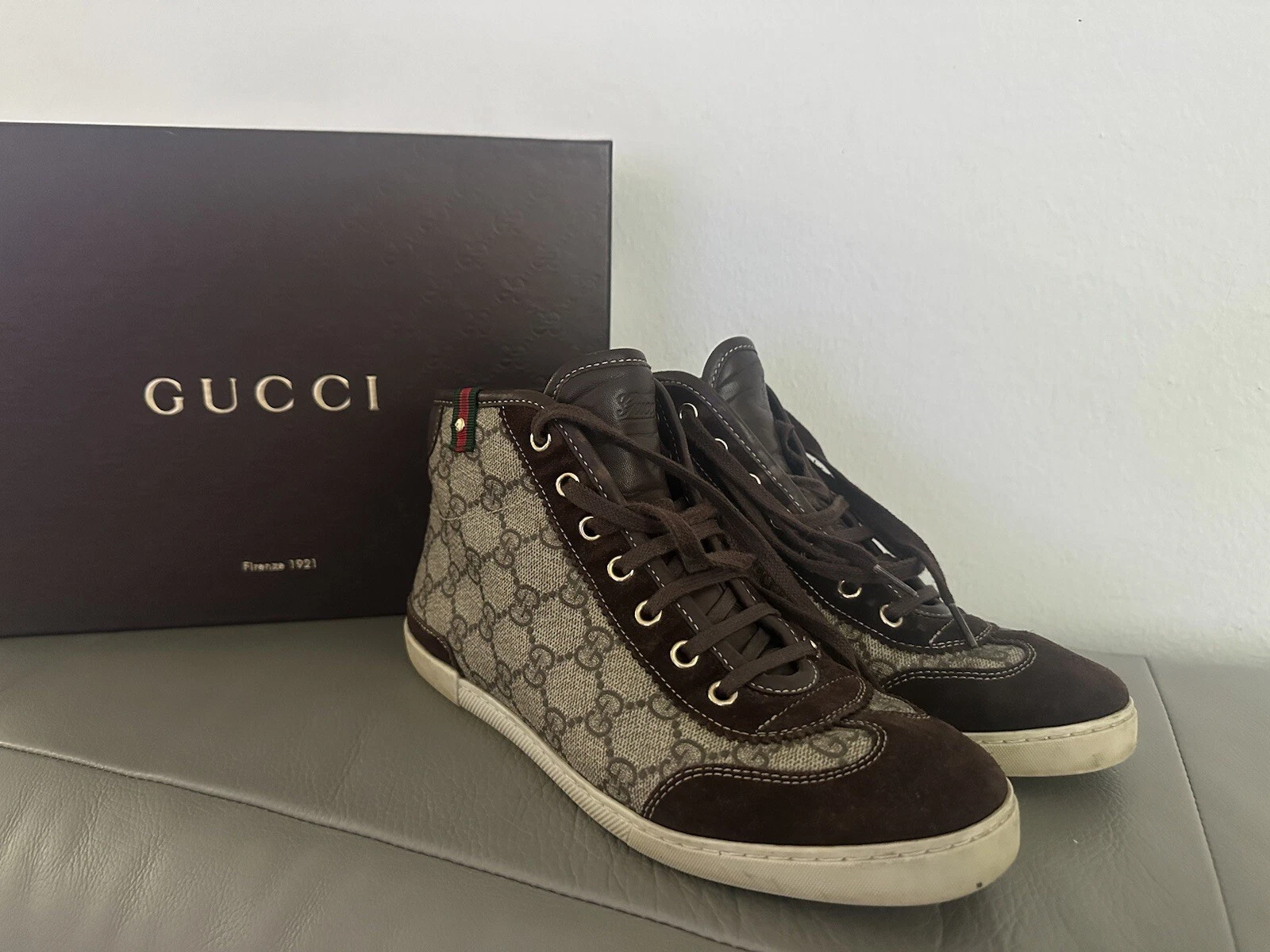 Top alto Gucci Tennis marrone tela rivestita di ebano GG taglia 6 5 (36 5)