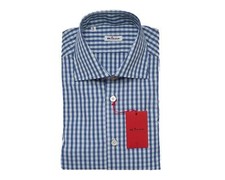 Kiton $1,095 NWT Blue White Plaid 100% Cotton Dress Shirt (40 eu) 15.75 US