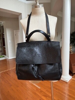 IL BISONTE BLACK LEATHER COWHIDE DRAWSTRING PURSE DESIGNED BY WANNY DI FILIPPO