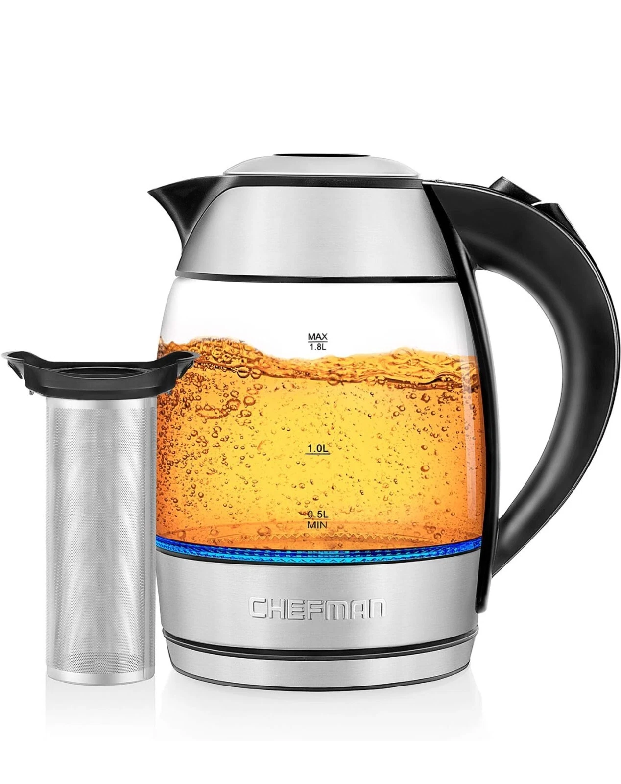 Chefman Electric Glass Kettle with Tea Infuser 1.8L Fast-Boiling Water Heater