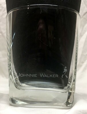 Johnnie Walker Walking Man Square Base Rocks Glass, Great Vintage Condition