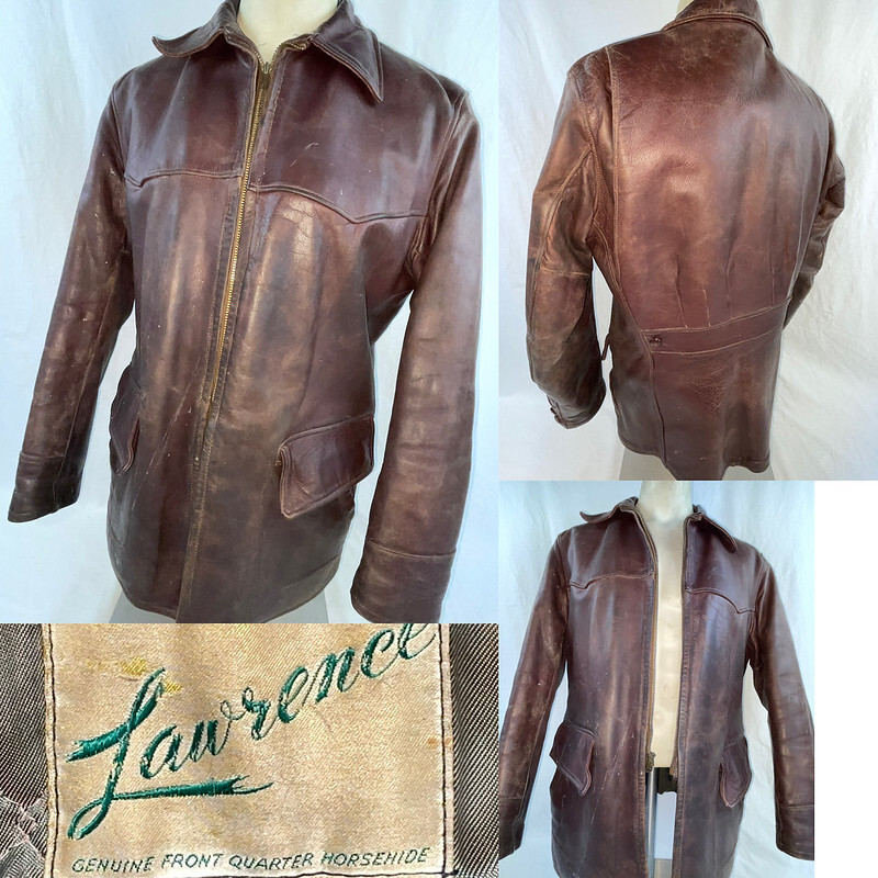 ジャケット・アウター 40s 50s vintage Leather car coat BRN VTG 40S 50S MENS M BROWN HORSEHIDE LEATHER LONG ZIP LAWRENCE