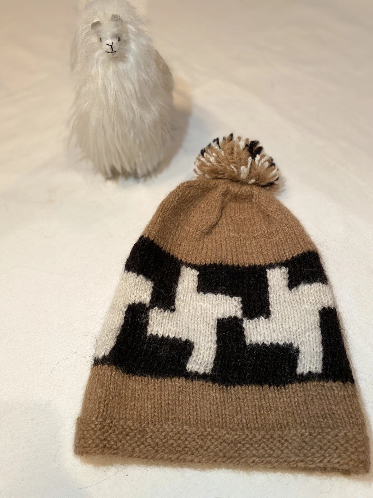 Beanie Brown & black With Design MADE IN PERU 100% fine ALPACA Artisan handmade