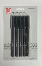 TR54468 TRU RED QUICK DRY GEL PEN (0.5MM) 5 BLACK STICK PENS