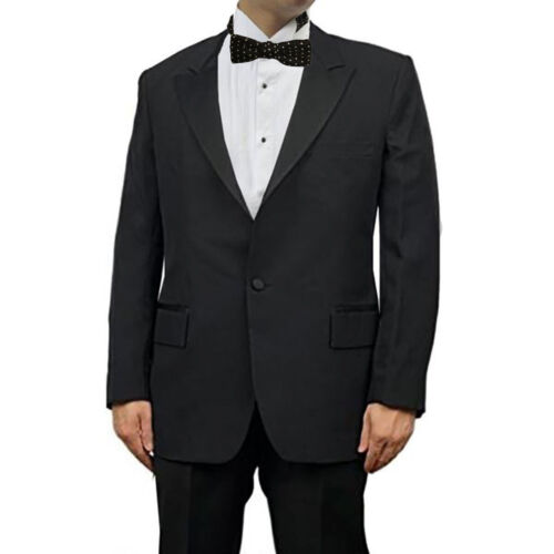 Mens Black Peak Collar Tuxedo Jacket, Poly/Wool,