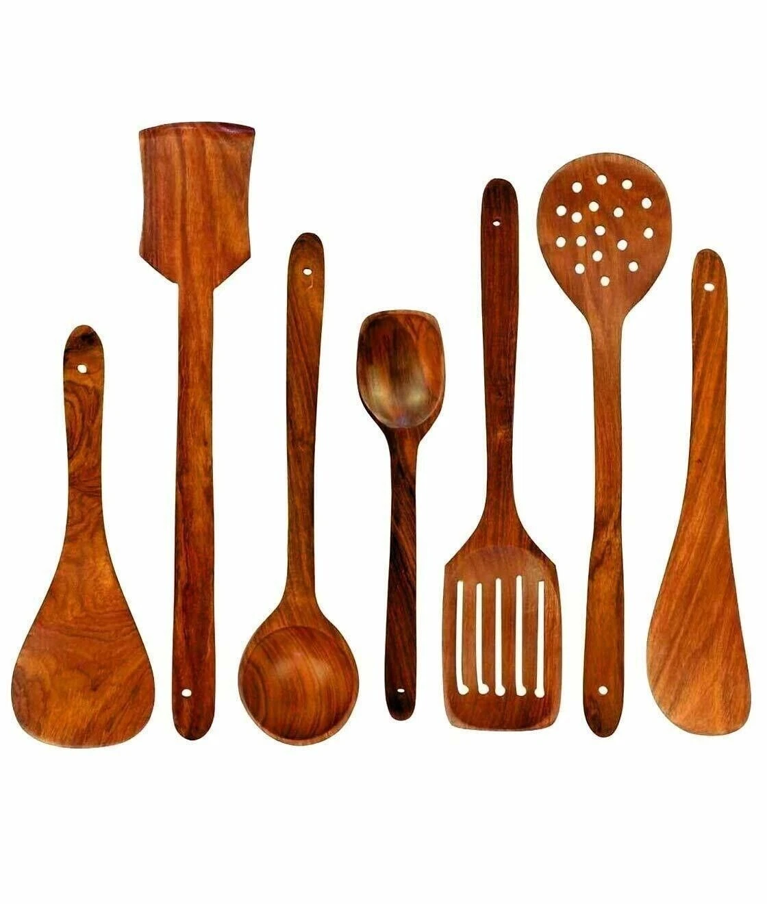 Handmade Wooden Serving and Cooking Spoon Set of 7